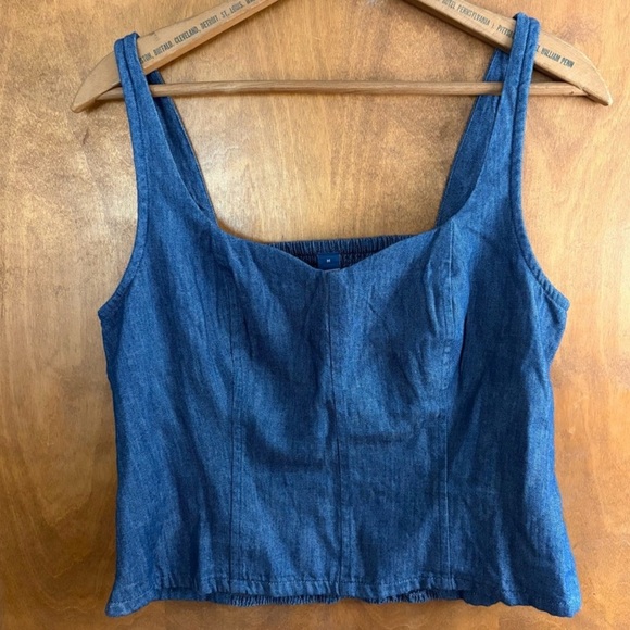 Old Navy Tops - Old Navy Dark Blue Denim Corset Bustier Top Smocked Ren Faire Fairy Grunge Y2K